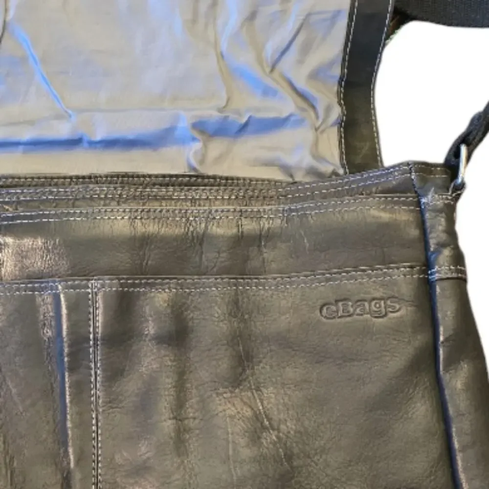 eBags Black Leather‎ Messenger Crossbody Computer Bag